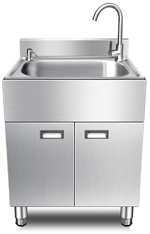 Spülbecken Küchenspüle mit Schrank und Wasserhahn, Waschbecken Allzweck-Ausgussbecken aus Edelstahl, Außenwaschbecken für Hauswirtschaftsraum, Küche, Badezimmer, Garage, Restaurant(60*45CM/23.6*17.7IN