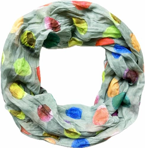 Jeamis Kreis Seide Loop Farbverlauf Frühling Rundschal Rainbow Unisex Sommer Leicht Schal Stola Dots (KreisA Grün)