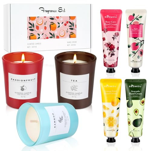 Crema Mani e Candela Profumata, Idee Regalo Donna Compleanno Natale,Crema Mani Secche e Screpolate, Candele Naturali Soia per Casa, Regalo Donna Originale Utile