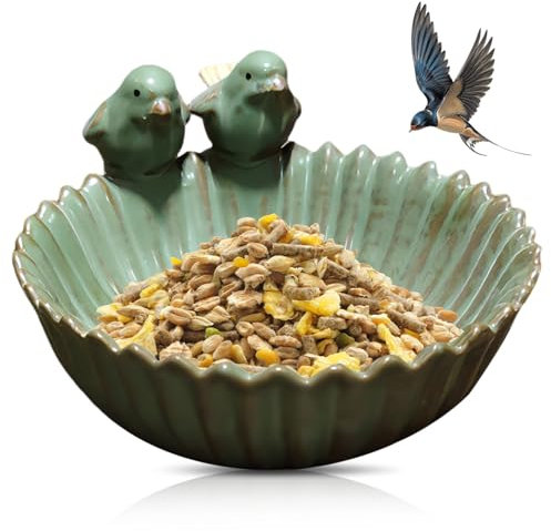 Bordeag Keramik Vogeltränke Frostsicher Vogelfutterspender Futterstation Vogelbad Keramik Vogelnapf Vogelbecken Futterschale Vogeltränke Für Vögel Für Garten, Gartendekoration, Außen