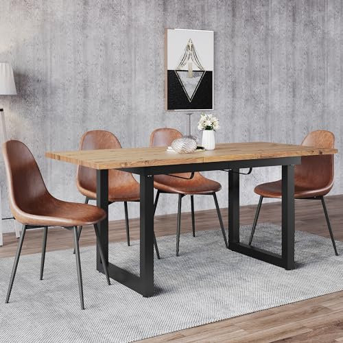 Merax Erweiterbarer Esstisch, moderner einfacher rechteckiger Esstisch ausziehbar, 140/180x80x75 cm, Eicheoptik+schwarz