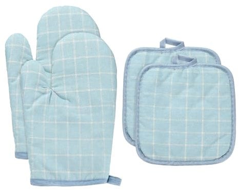 sourcing map 4 Pcs Oven Mitts and Pot Holders, 10.6 Inch Non-Slip Oven Gloves and Hot Pads for Cooking Grilling BBQ Picnic, Light Blue