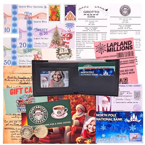 Santa's Lost Wallet Evidence Kit – Including an Actual Wallet - Magical Christmas Eve Set with Bank Card, Sleigh Flying License, North Pole Money, Loyalty Cards, Receipts & Many More Fun Surprises