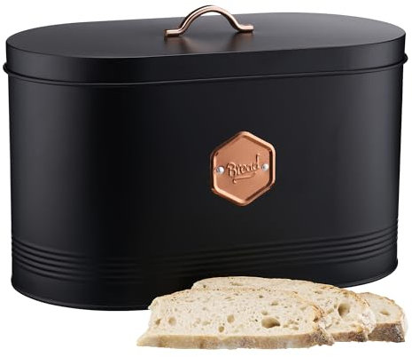 Cooks Professional Bread Bin | Storage Canister | Labelled Containers for Bread | Canisters Sets for Kitchen Accessories & Essentials | Black/Copper