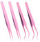 4 Stück Gerade und gebogene Spitze Pinzette Nipper,Wimpernzange Rosa Edelstahl Falsche Lash Anwendung Werkzeuge für Komplizierte Heimwerkerprojekte Scrapbooking