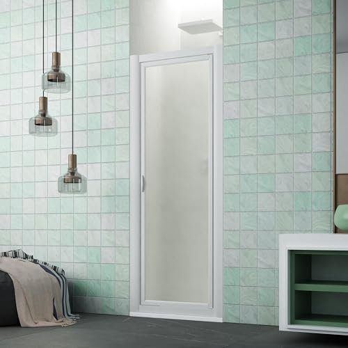 Box Doccia Walk-In Skipper Battente a Nicchia con Apertura Pivot, Esterna ed Interna, in PVC e Pannello Acrilico, Altezza 185 cm, Doppia Anta a Soffietto, Reversibile (Bianco, 83-88x185 cm)