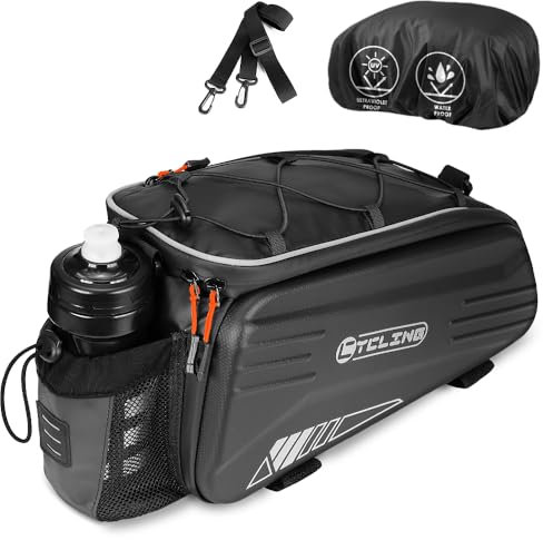 WOTOW Fahrradtasche für Fahrräder, 8.6L Hartschalen-Fahrradtasche mit reflektierenden Streifen, Griff und Schulterriemen, wasserfeste Fahrradsatteltasche für Radfahren, Reisen, Pendeln (schwarz)