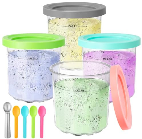 Xialvyu 4 Stück Creami Behälter, Ice Cream Pints Beche mit 5 Löffeln Eismaschine Creami Zubehör für Ninja Ice Cream Maker NC300EU NC299AMZ Serie