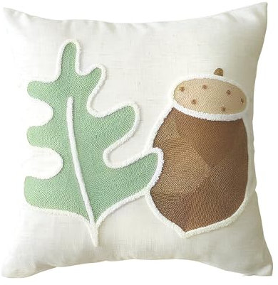 MOCOFO Kissenbezug, bestickt, Frühlingsblumen, 45,7 x 45,7 cm, Polyester-Leinen-Mischgewebe, versteckter Reißverschluss, 6 einzigartige Designs für Frühlings-Heim- und Café-Dekoration (Eichelernte)