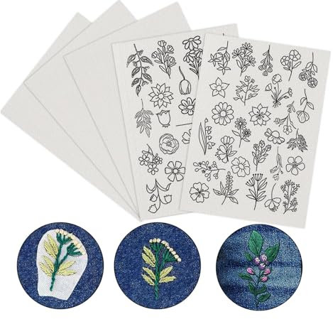 HAFRILY 5 Stück Wasserlösliche Stickvorlagen DIY Stickmuster Vorlagen Stick Stitch Anfänger Stickpraxis Kreative Stickvlies für Kleidung Taschen