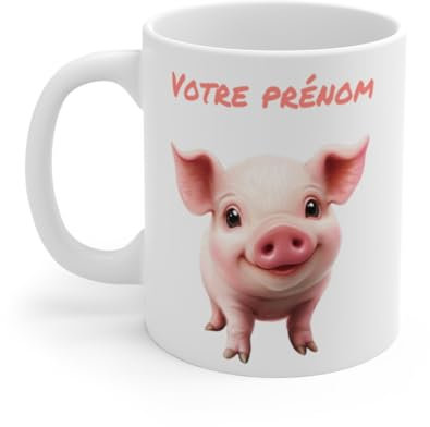 Teecustom Tasse Mug Animal Personnalisé Prénom – Petit Cochon Rigolo – Cadeau Unique et Original pour enfants et adultes : Taille - 11oz Taille 11oz