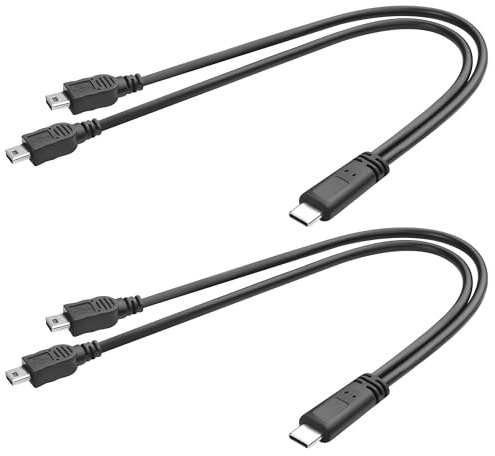 QIANRENON Cavo di ricarica USB C a 2 mini USB splitter 5 V 3 A USB tipo C maschio a doppia mini USB cavo corto da USB C a 2 mini USB 5 pin 1 in 2, nessun trasferimento dati, 30 cm/11,8 in, 2 pezzi