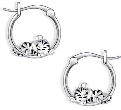 JERWLI Tiger Ohrringe für Frauen 925 Sterling Silber Niedliche Tiger Hoop Ohrringe Tiger Schmuck Geschenke für Frauen