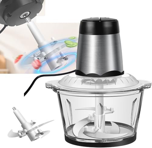 Vegetable Chopper Food Processor Meat Grinder, Mini Small Food Meat Grinder Mixer Electric Dicer with 2 Speeds, 4 Bi-Level Blades, for Meat,Fruits,Smoothie,Onion,Garlic and Nuts