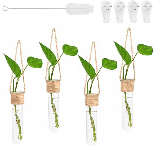Deko Reagenzglas Vase - 4 Stück Glasvase Hängender Hängende Flasche Reagenzglas Kreativer Glas Hängevase für Blumen, Hängende Flasche Reagenzglas für Blumen, Hängevase für Hydrokultur Pflanzen