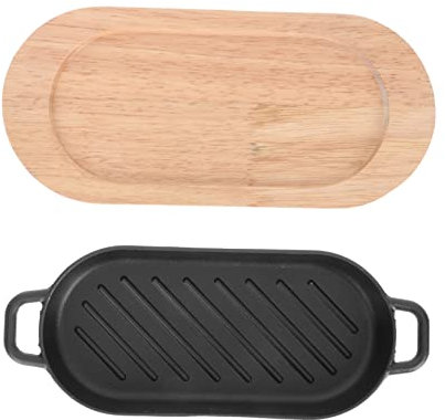VINTORKY 1 Satz Grillplatte aus Gusseisen pfannenwender pfannensets pfanen grill pfannen steak pfanne Hibach Brutzelplatte Bratpfanne Antihaft-Grillschale Antihaft-Steakplatte Holz Black
