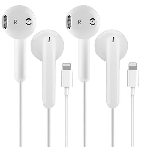 2 Pack Wired Earphones with Lightning Connector, In Ear Earbuds for Apple iPhone 14/14 Plus/13/12/11/8/7 X Pro Max with [MFi certified] Microphone and Volume Control,White