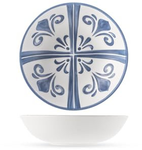 H&H – Set de 6 assiettes creuses Azulejo en mélamine décorée – Style portugais, tons bleus – Légères, résistantes, lavables en lave-vaisselle