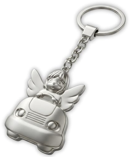 ELBKAISER - Schutzengel Schlüsselanhänger - Edler Engel Anhänger aus Metall | in glänzendem Silber - Geschenk Glücksbringer Auto Führerschein - Fahr vorsichtig