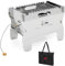 TANGZON 2-in-1 Camping BBQ Grill, Portable Barbecue Gas Fire Pit with Stainless Steel Grate & Carrying Bag, Outdoor Wood Burning Charcoal Grill Tabletop Smoker for Picnic Garden Terrace (Silver)