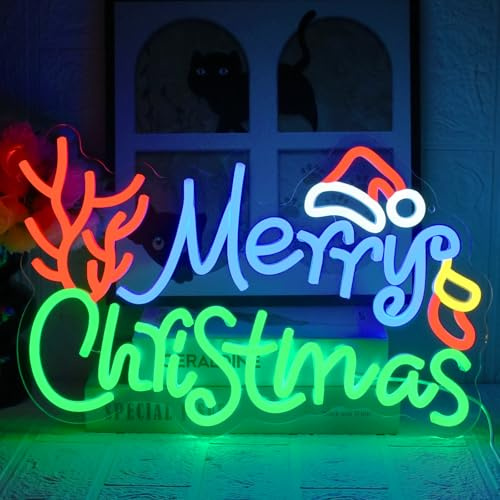 UExnkj-Y Merry Christmas Enseigne au Néon Panneau Néon Joyeux Noël Panneaux Lumineux USB à Intensité Variable pour la Maison Salon Nouvel an Fête de Noël Décoration de Vacances