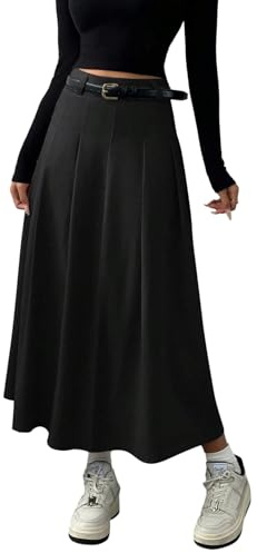 GORGLITTER Rock Damen Elegant Lange Röcke Hohe Taille Plisseerock Faltenrock Damenrock Midirock Freizeitrock A Linie Plisseerock Schwarz XL