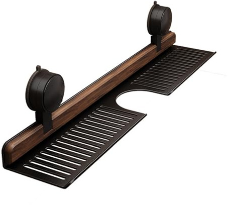 Mensola in noce con ventosa, organizer per rubinetti, per bagno, lavabo sopra il rubinetto, scaffale montato a parete senza fori, per rubinetti da bagno (nero, 50 cm)