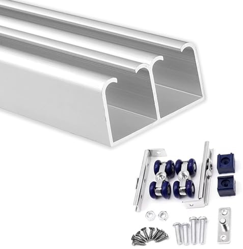 rail porte coulissante Kit de Rails Pour Porte Coulissante EncastréE au Plafond, Rails Robustes pour Double Coulissante Placard, Kit de Quincaillerie Porte Sans à-Coups(Silver,50cm/19.7in)