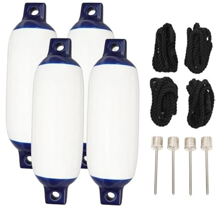 Paraurti for Barca Gonfiabile 8,5 x 27 Pollici Kit paraurti for Barca con Occhielli Gemelli a Coste Resistenza ai Raggi UV con Corda Nera da 2 m for Uso Marino