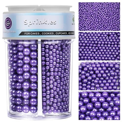 Essbare Lila Zuckerstreusel & Zuckerperlen (130g) - In 4 Vorsortierten Größen (2,4,7,10mm) für Eis, Torten, Cupcakes & Kekse - Perfekte Perlen Streusel Deko für Hochzeit & Geburtstag