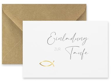 10 Premium Einladungskarten zur Taufe im Set - 10,5 x 14,8cm Klappkarten mit 10 edle Kuverts in Naturpapier- Karte zum einladen - Tauffeier - italienisches Designerpapier