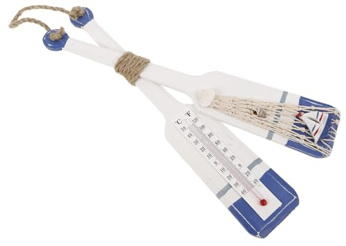 Angoily Mediterrane Holz Wanddekoration mit Paddel Thermometer und Vintage Stil als Kreative Paddel Wohndekoration für Wohnzimmer und Sommerfest Wandbehang