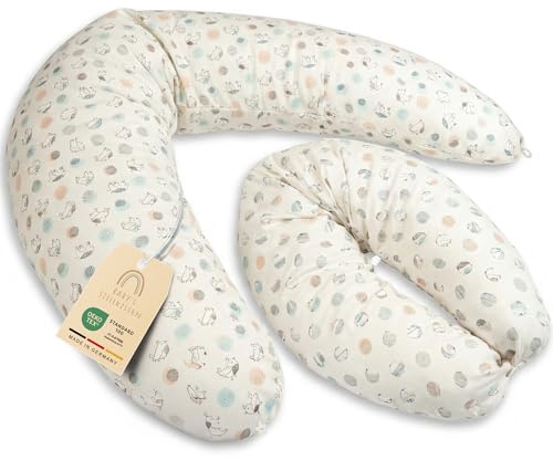 Baby's Stillkissen Seitenschläferkissen - Lagerungskissen Baby | OekoTex zertifiziertes Stillkissen mit Bezug - 190cm großes Schwangerschaftskissen für Baby & Erwachsene - 100% Bio-Baumwolle