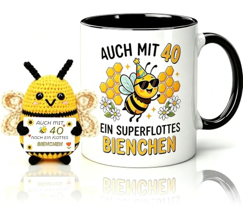 Wryzorix 40. Geburtstag Tasse für Frauen,Geschenk 40 Geburtstag Frau mit Positiver Kartoffel Biene,Pocket Hug Positive Glücksbringer Biene,Beidseitig bedruckte Keramik Tasse 350 ml