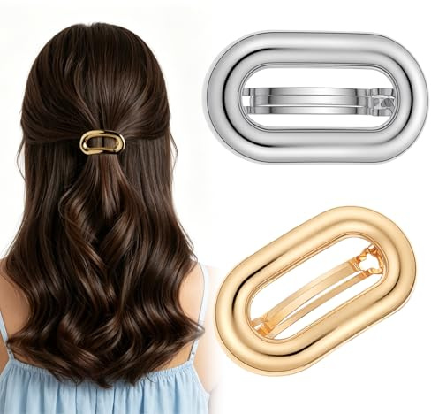 Ymapinc 2 Stück Ovale Haarspange Damen,Gold,Silber | Französische Haarspangen Flache Hairclips Haarklammer Haarstyling-Zubehör für Dicke Haar,Sport und Alltag