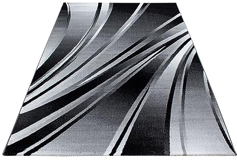 KADIMA DESIGN Kurzflorteppich Wellenmuster Abstrakt Pflegeleicht Waschbar Strapazierfähig Schwarz 80x150 cm Wohnzimmer Schlafzimmer Fußbodenheizung geeignet Schadstoffgeprüft Oeko-TEX | DRAU