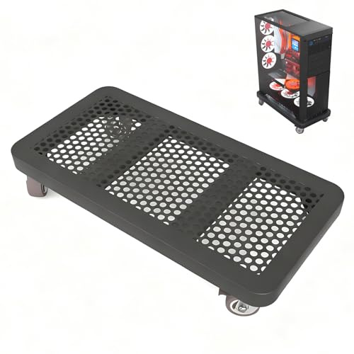 Tour d'ordinateur portable avec roulettes, support ventilé en acier pour ordinateur de bureau, support stable à roulettes à 360°