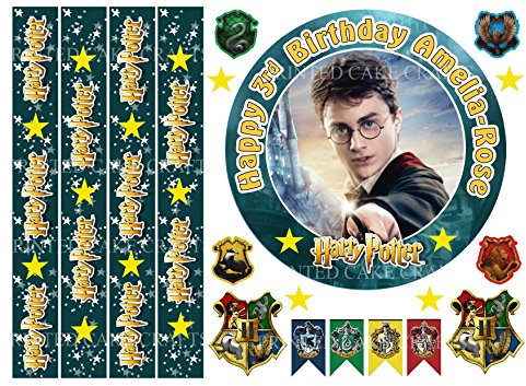 EDIBLE 6 HARRY POTTER ICING GIRLS BOYS PERSONALISED CAKE TOPPER WITH EDIBLE RIBBON