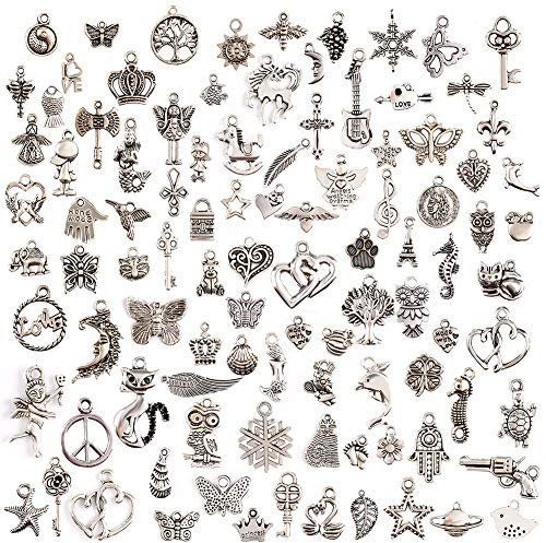 JuanYa BestMall 100 pcs Mix de broloques plaqué Argent pour Collier, Bracelet, pendentifs Bijoux DIY