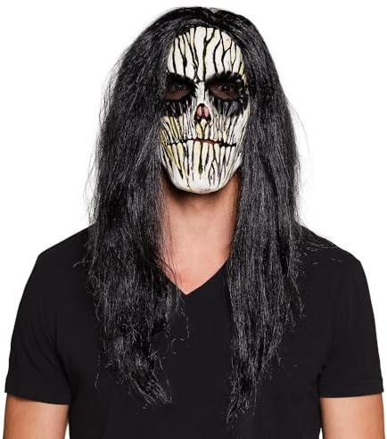 Boland 97558 - Maske Voodoo mit Haaren, Schwarz-Weiß, Totenkopf, Grusel-Maske, Vollmaske, Kostüm, Karneval, Mottoparty, Halloween