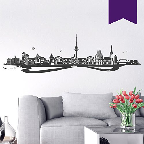WANDKINGS Wandtattoo - Skyline Münster (mit Fluss) - 180 x 51 cm - Violett - Wähle aus 6 Größen & 35 Farben