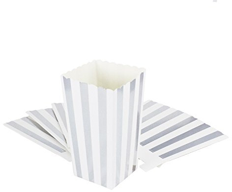 Oblique Unique® Popcorn Snack Box Schachtel Tüten 8 Stück Tisch Dekoration (Weiß Silberstreifen)