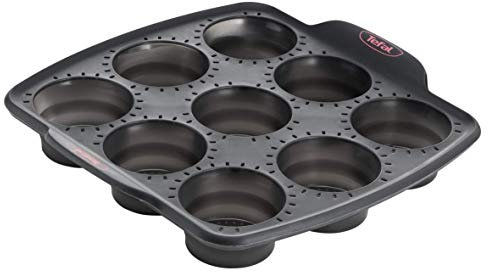 Tefal Crispybake Moule 9 muffins silicone rétractable J4174714, Noir, 30 x 29 cm