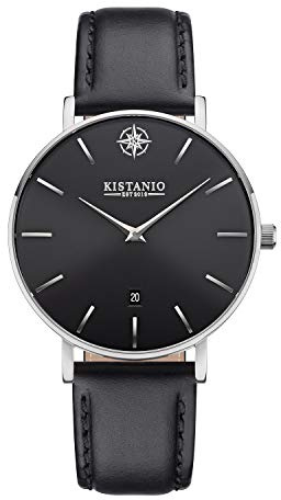 Kistanio Moyen Flache Damenuhr mit Lederband Saphirglas 38 MM Durchmesser Edelstahl Datum Verschiedene Variationen