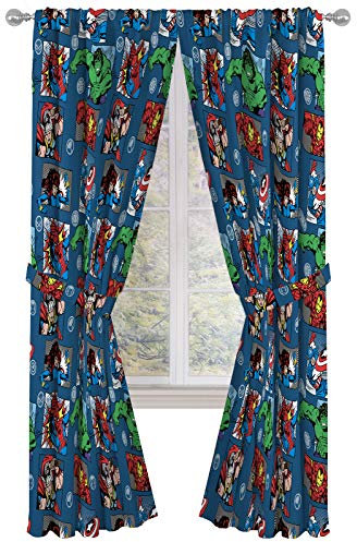 Marvel Avengers Fighting Team 84 Inch Drapes - Beautiful Room Décor & Easy Set Up, Bedding - Curtains Include 2 Tiebacks, 4 Piece Set (Official Marvel Product)