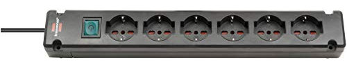 Ciabatta Multipresa 3 metri Brennenstuhl Bremounta, Ciabatta Elettrica con Interruttore e 6 Prese IT, Cavo 3 Metri H05VV-F 3G1,5, Multipresa da Parete con 4 punti di Supporto, Colore Nero