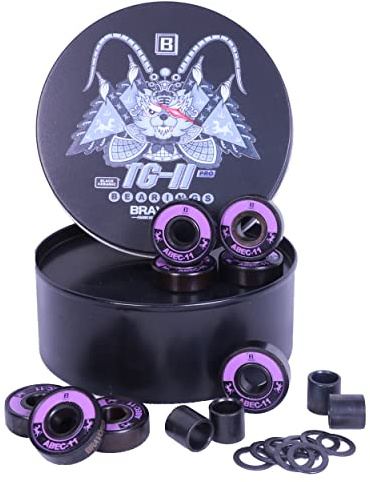 BRAVORD TG11PRO Skateboardlager, schwarze Keramik-Kugellager, ABEC-11 Kugellager mit Unterlegscheiben und Abstandshalter (8 Stück)