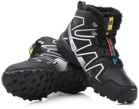 WYUKN MTB Radschuhe,Herren Motorradschuhe Oxford Stoff wasserdicht Fahrradschuhe Outdoor Wanderschuhe Winter,Black-45EU