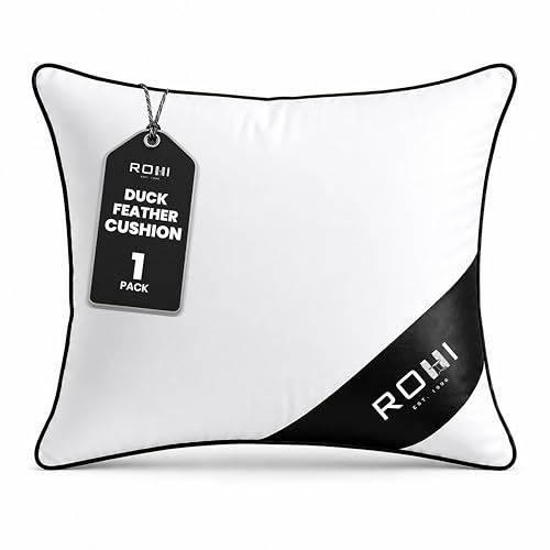 Rohi Pack Of 1 Hypoallergenic Duck Feather Cushion Insert 40cm x 40cm (16x 16) - Double Stitched Seams - Bed & Sofa Cushion with Duck Feather & Down Filling (pack of 1,16 x 16 | 40cm x 40cm)