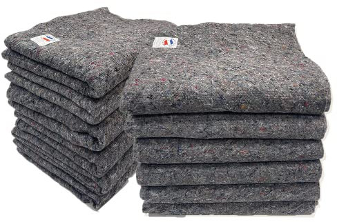 LNT France - Lot de 12 Couvertures Pour Déménagement - Protection Meubles- Transport et Stockage - 150 x 200 cm - 330 g/m² Couverture 100% Textile Recyclé